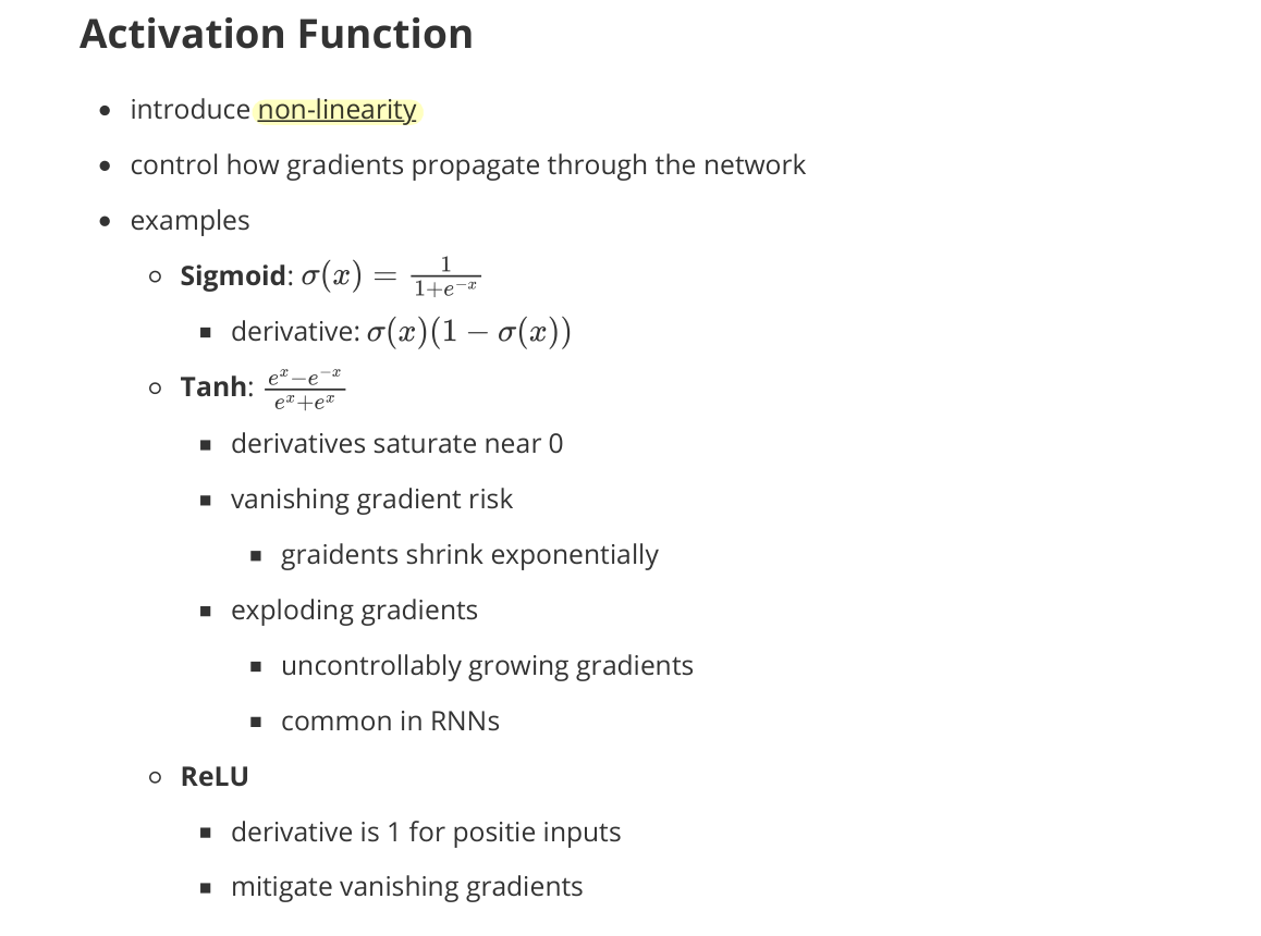 Activation Function (Sigmoid / Tanh / ReLU)