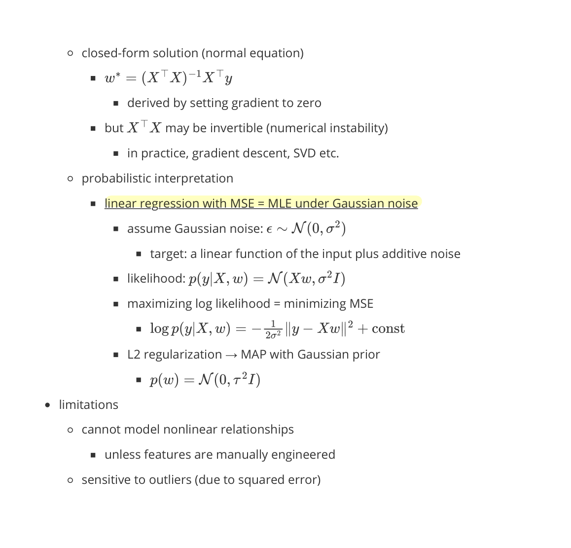 Linear Regression — closed-form, probabilistic interpretation