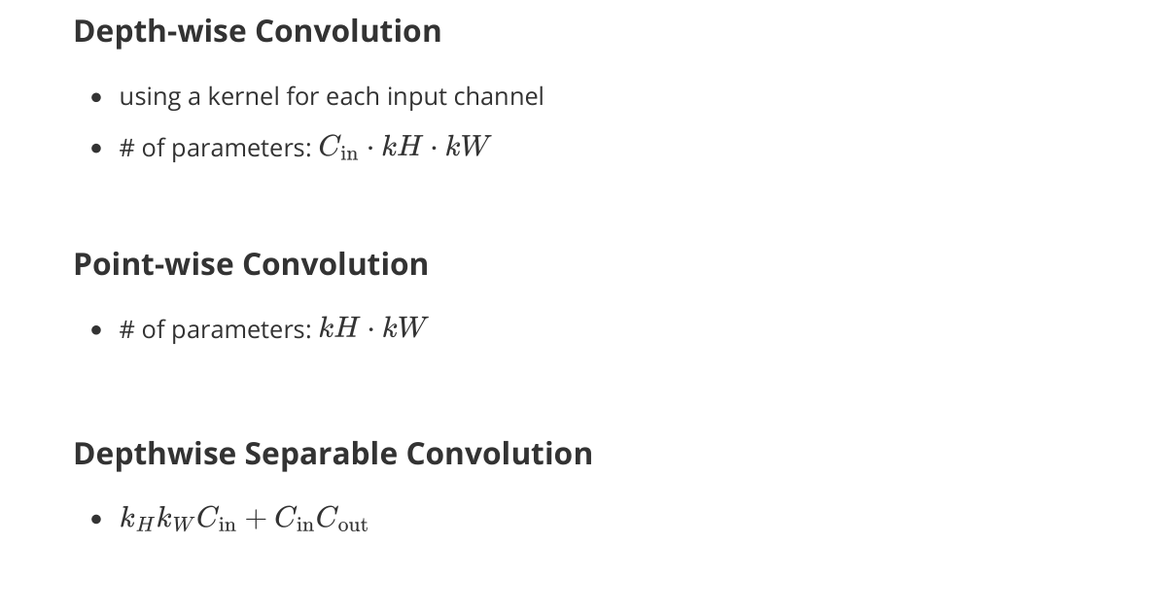 Convolution variants (Depthwise / Pointwise / Separable)