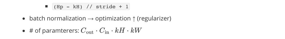 Downsampling (page 36 top — stride formula + batch normalization)