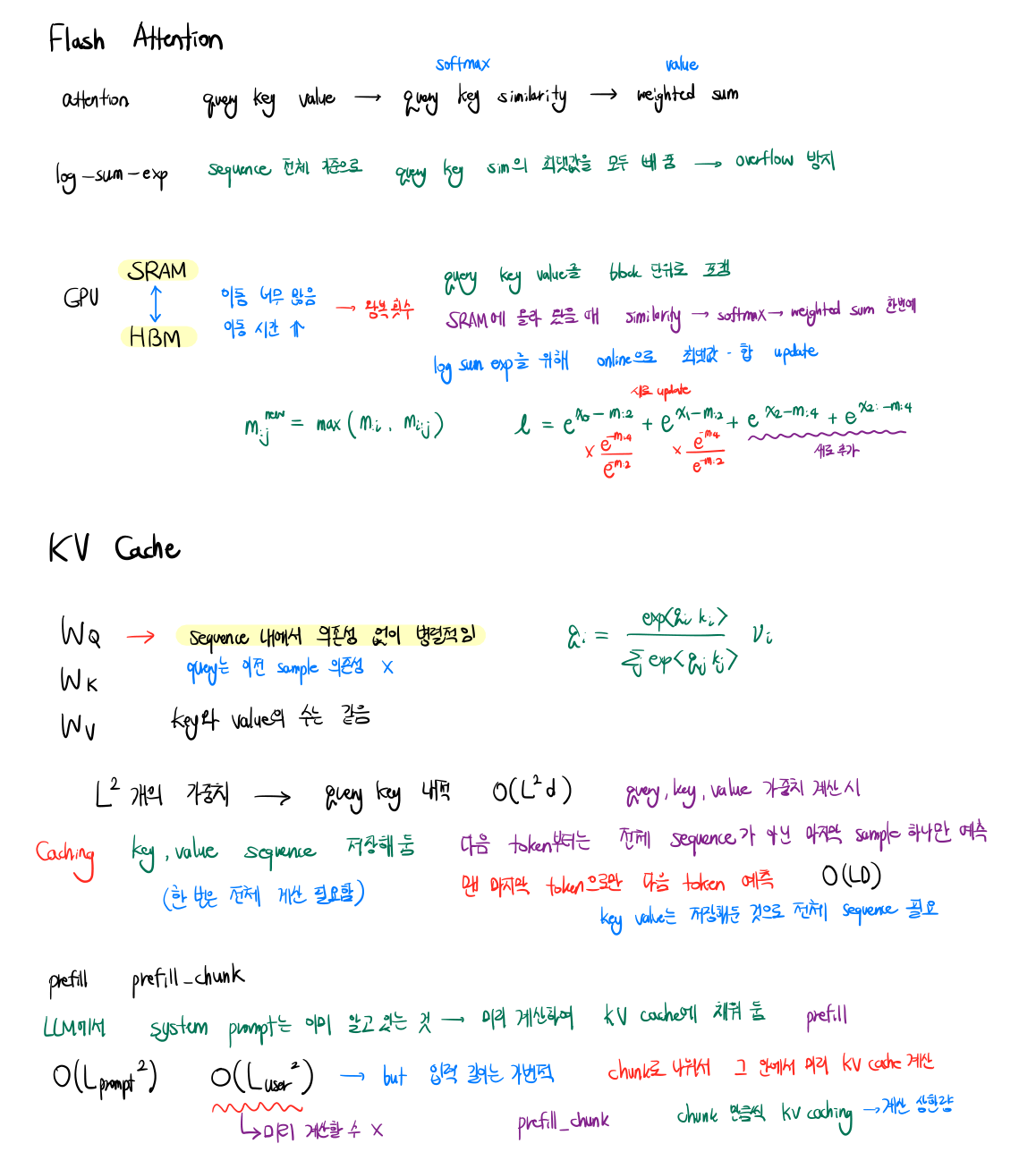Flash Attention / KV Cache (handwritten)